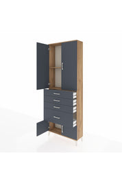 Arges Dolap 2 Raflı 4 Çekmeceli 4 Kapaklı 88x30x243 Çam-Antrasit