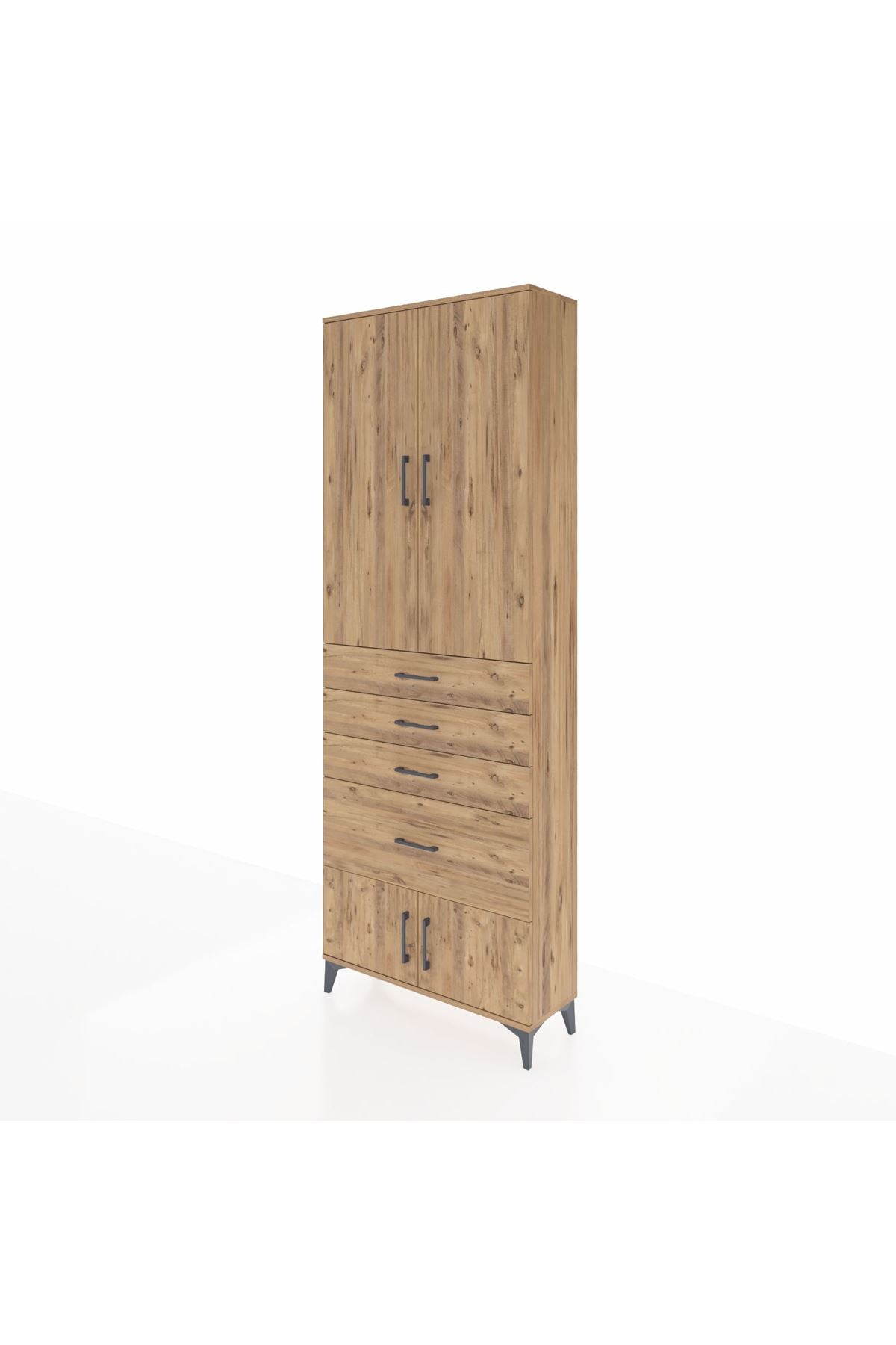 Arges Dolap 2 Raflı 4 Çekmeceli 4 Kapaklı 88x30x243 Çam-Çam