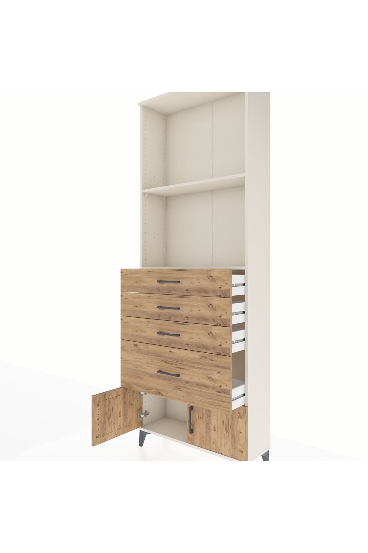 Arges Dolap 2 Raflı 4 Çekmeceli 2 Kapaklı 88x30x243 Aytaşı-Çam