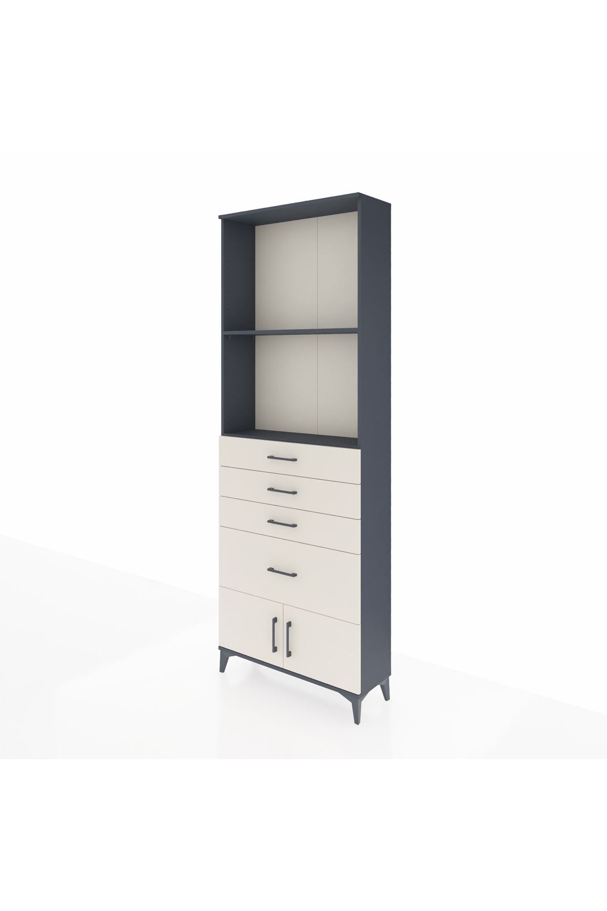 Arges Dolap 2 Raflı 4 Çekmeceli 2 Kapaklı 88x30x243 Antrasit-Aytaşı