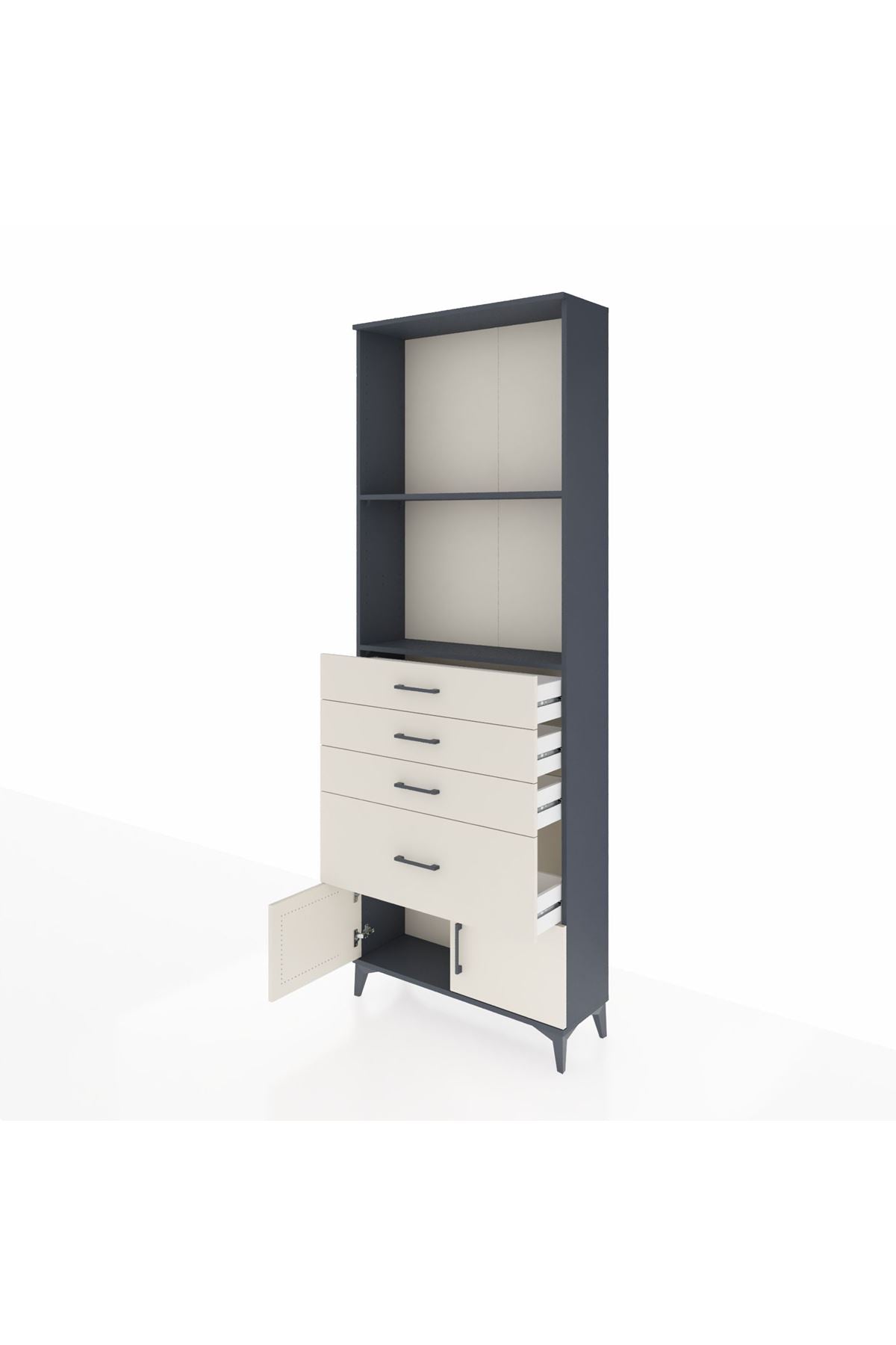 Arges Dolap 2 Raflı 4 Çekmeceli 2 Kapaklı 88x30x243 Antrasit-Aytaşı