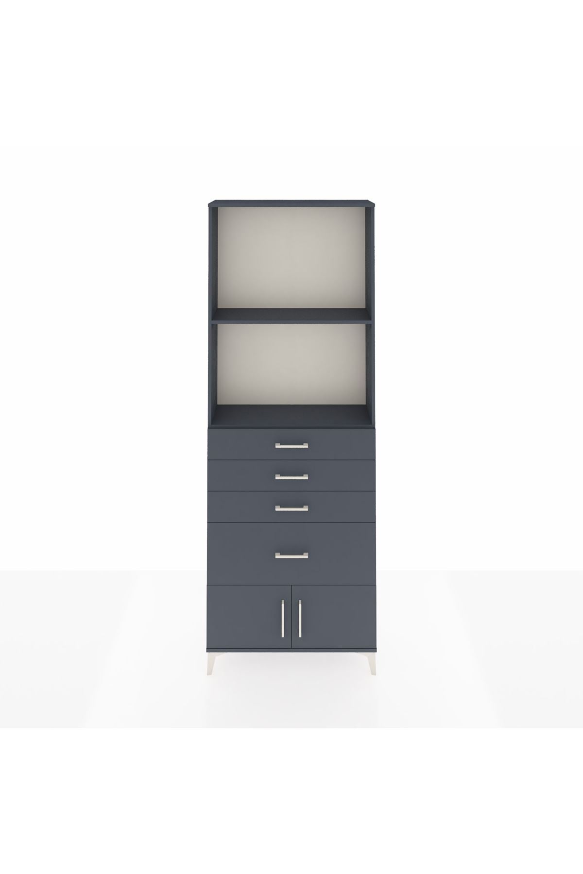 Arges Dolap 2 Raflı 4 Çekmeceli 2 Kapaklı 88x30x243 Antrasit-Antrasit