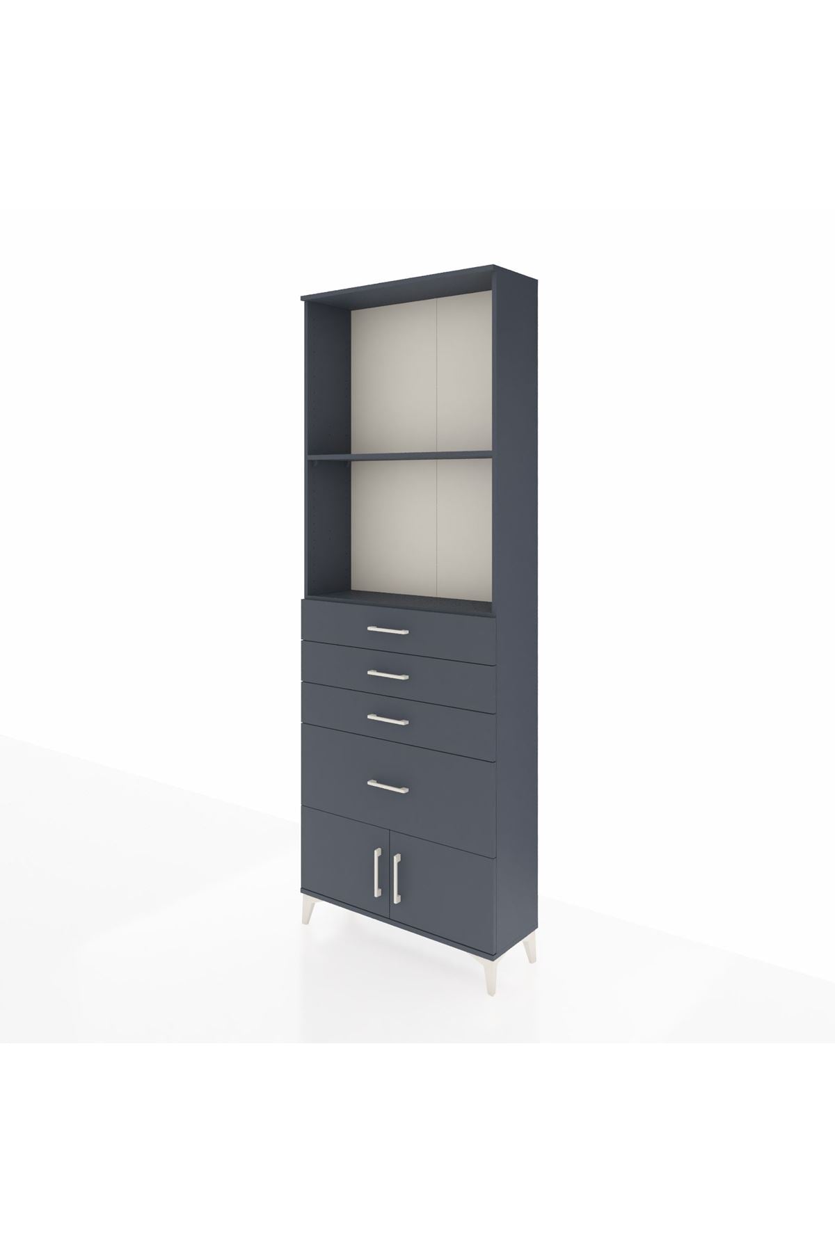 Arges Dolap 2 Raflı 4 Çekmeceli 2 Kapaklı 88x30x243 Antrasit-Antrasit