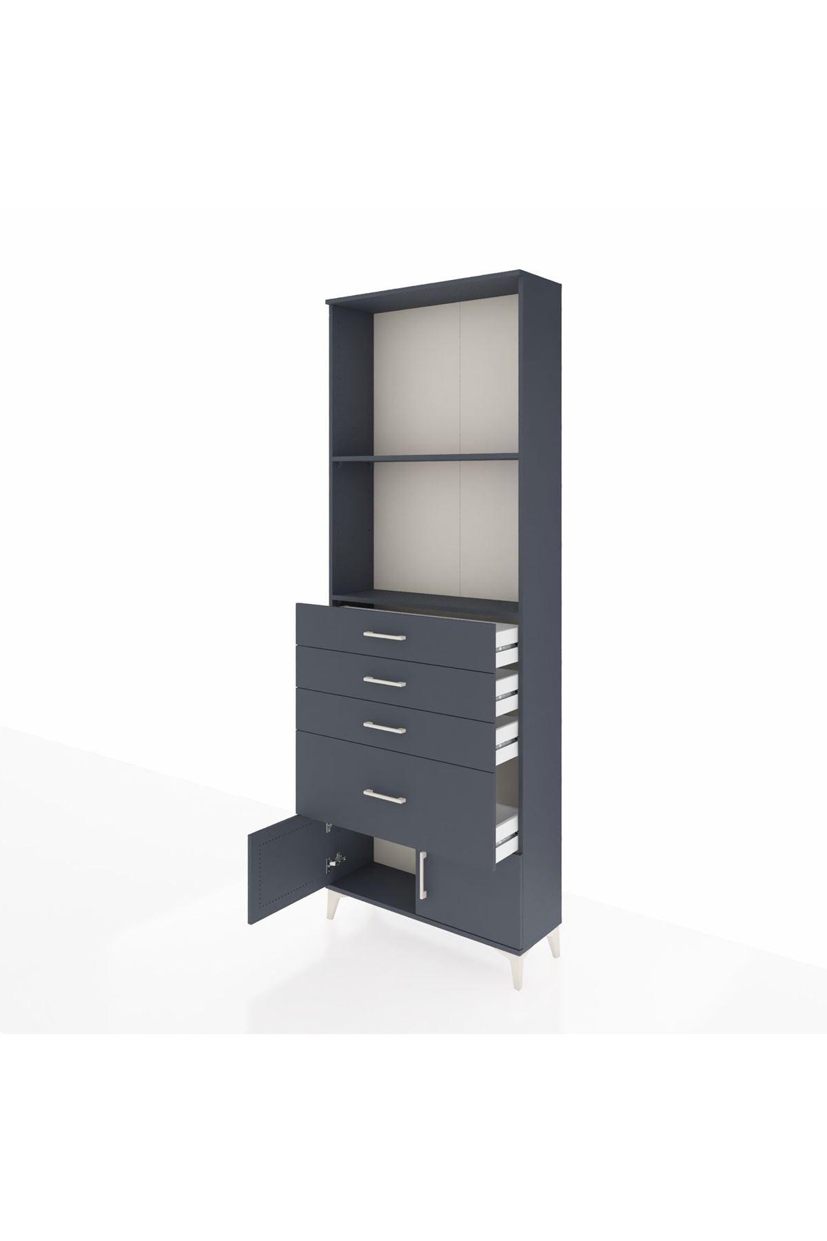 Arges Dolap 2 Raflı 4 Çekmeceli 2 Kapaklı 88x30x243 Antrasit-Antrasit