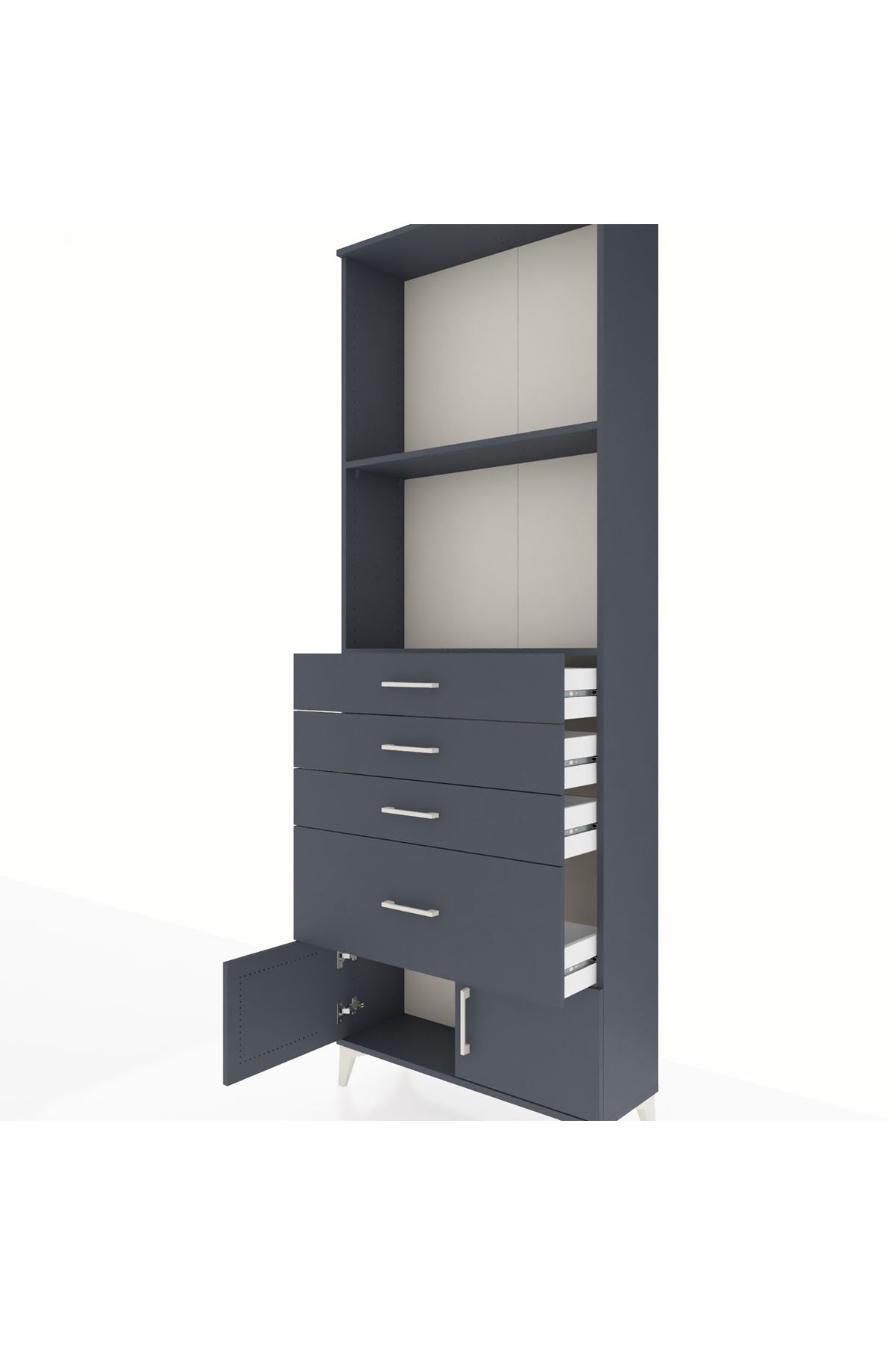 Arges Dolap 2 Raflı 4 Çekmeceli 2 Kapaklı 88x30x243 Antrasit-Antrasit