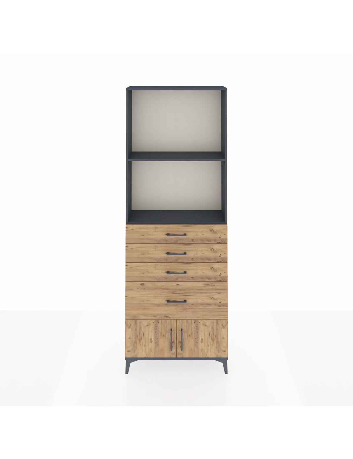 Arges Dolap 2 Raflı 4 Çekmeceli 2 Kapaklı 88x30x243 Antrasit-Çam