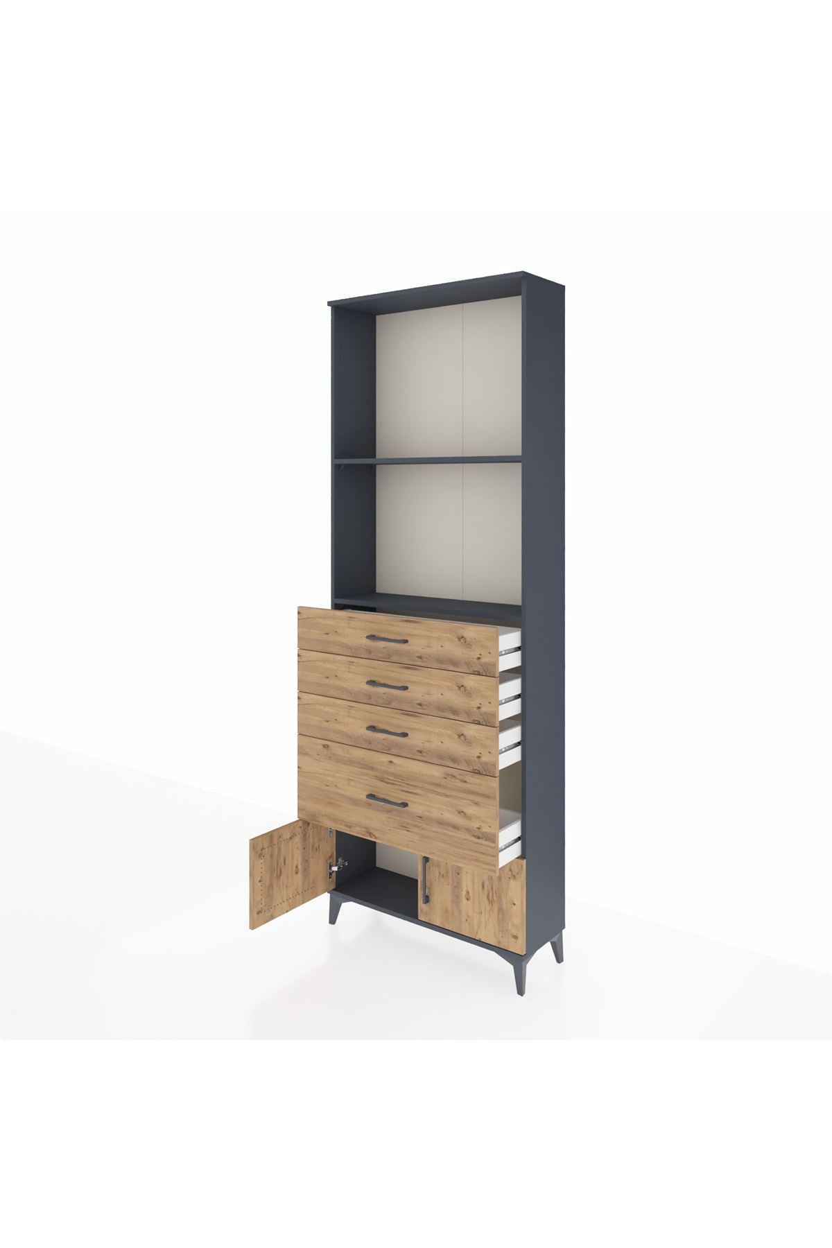 Arges Dolap 2 Raflı 4 Çekmeceli 2 Kapaklı 88x30x243 Antrasit-Çam