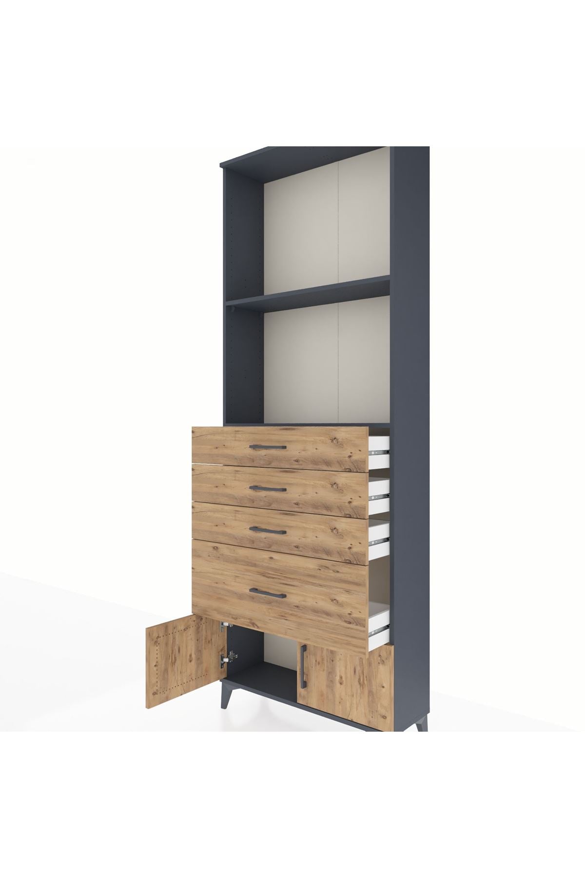 Arges Dolap 2 Raflı 4 Çekmeceli 2 Kapaklı 88x30x243 Antrasit-Çam