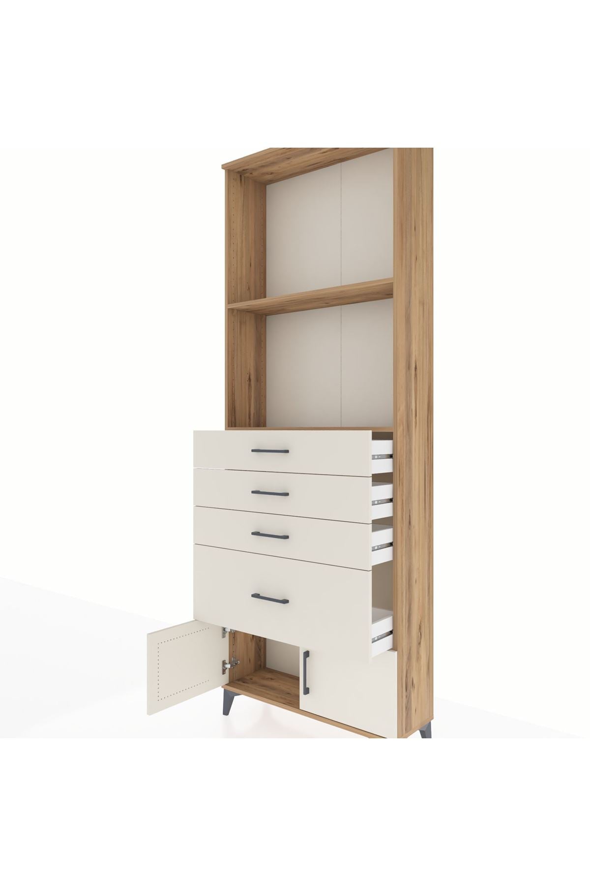 Arges Dolap 2 Raflı 4 Çekmeceli 2 Kapaklı 88x30x243 Çam-Aytaşı