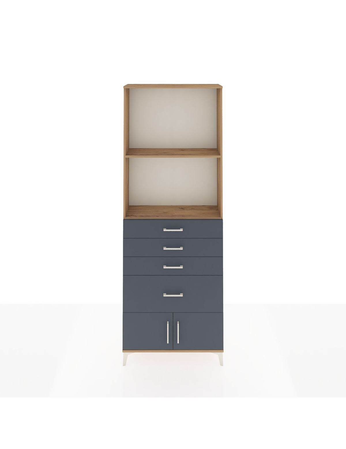 Arges Dolap 2 Raflı 4 Çekmeceli 2 Kapaklı 88x30x243 Çam-Antrasit