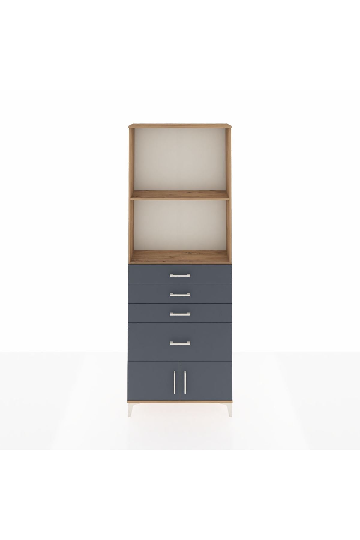 Arges Dolap 2 Raflı 4 Çekmeceli 2 Kapaklı 88x30x243 Çam-Antrasit