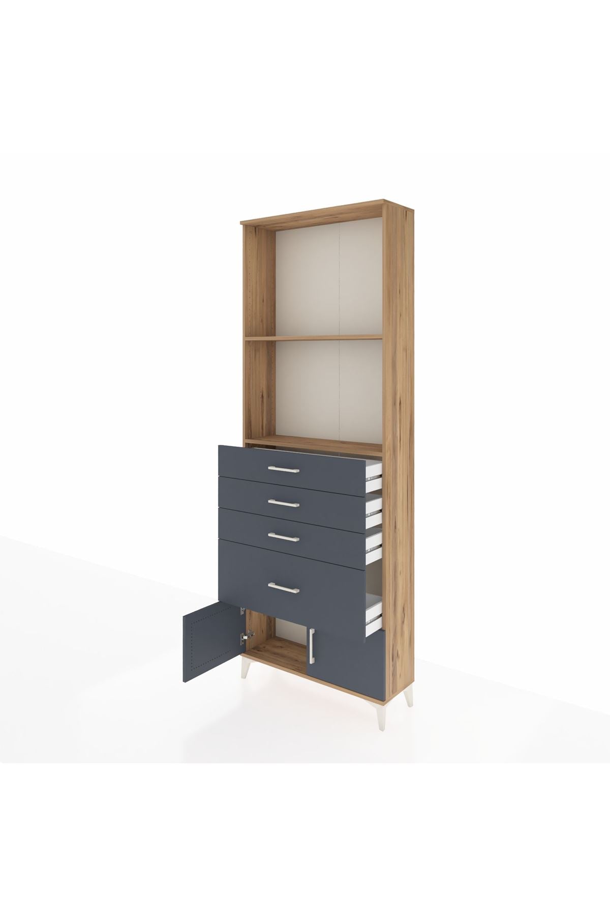 Arges Dolap 2 Raflı 4 Çekmeceli 2 Kapaklı 88x30x243 Çam-Antrasit