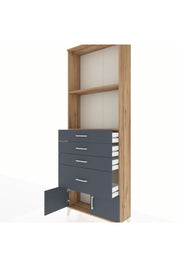 Arges Dolap 2 Raflı 4 Çekmeceli 2 Kapaklı 88x30x243 Çam-Antrasit