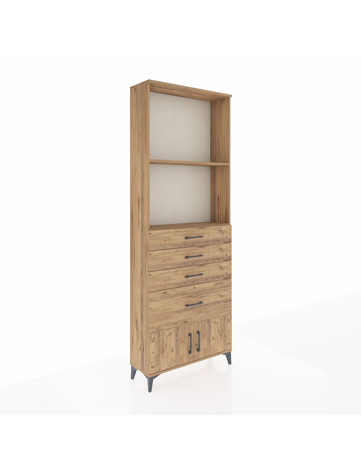 Arges Dolap 2 Raflı 4 Çekmeceli 2 Kapaklı 88x30x243 Çam-Çam