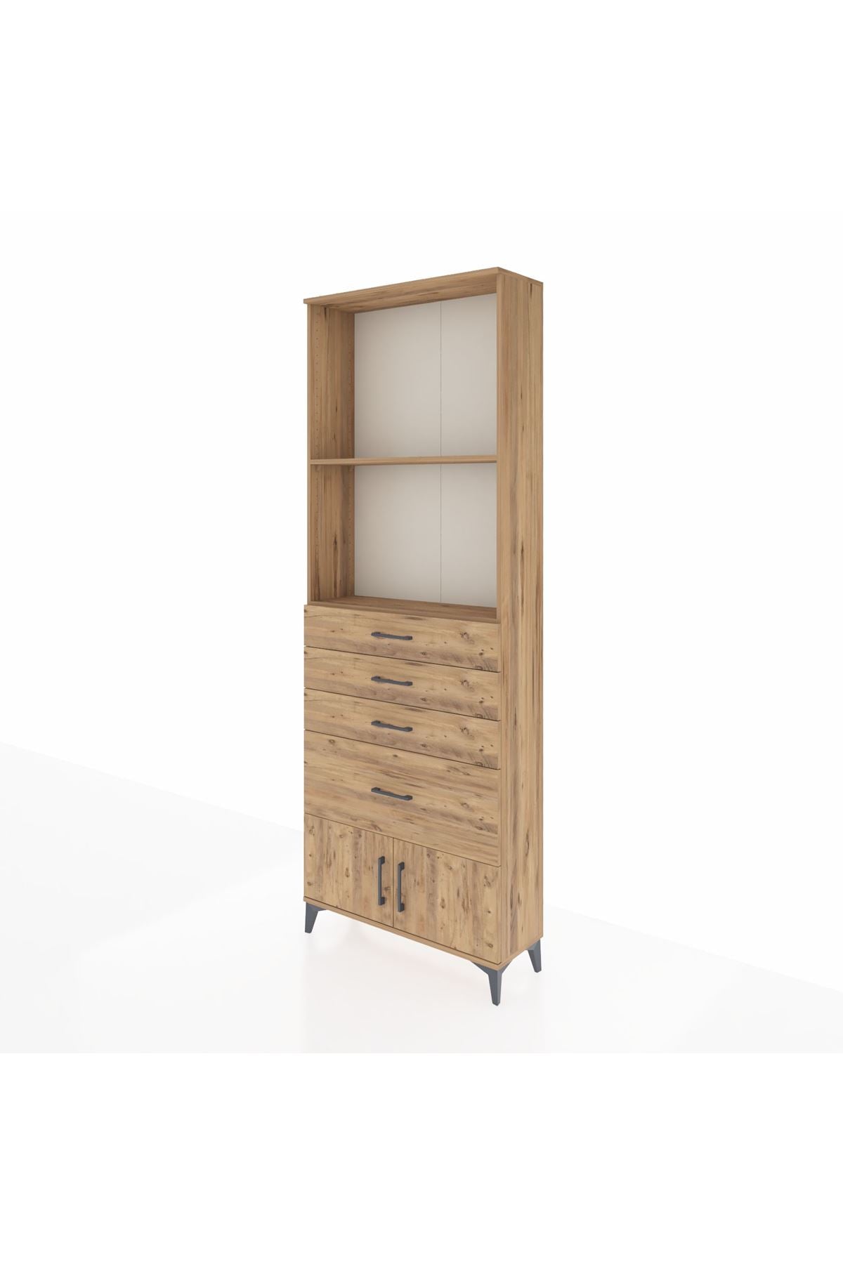 Arges Dolap 2 Raflı 4 Çekmeceli 2 Kapaklı 88x30x243 Çam-Çam