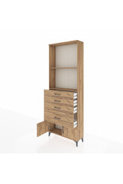 Arges Dolap 2 Raflı 4 Çekmeceli 2 Kapaklı 88x30x243 Çam-Çam