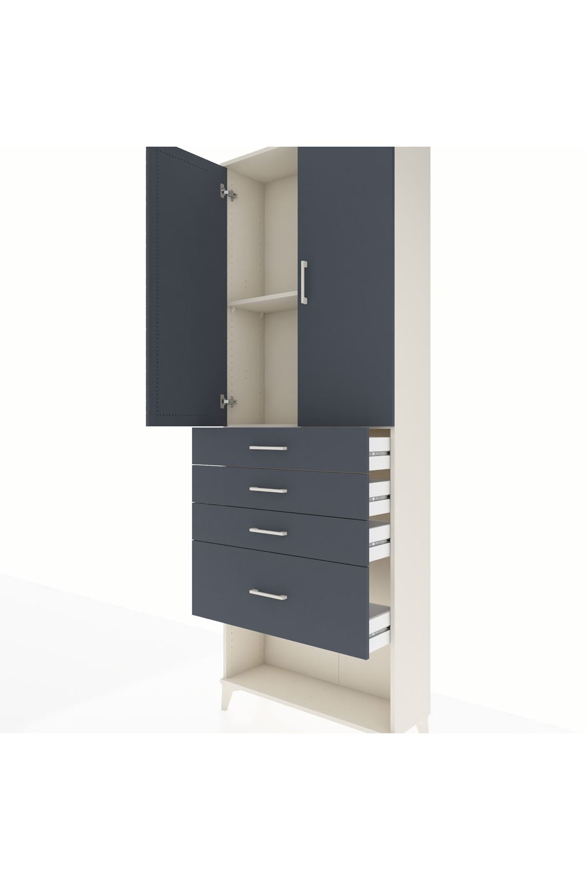 Arges Dolap 2 Raflı 4 Çekmeceli 2 Kapaklı 88x30x243 Aytaşı-Antrasit