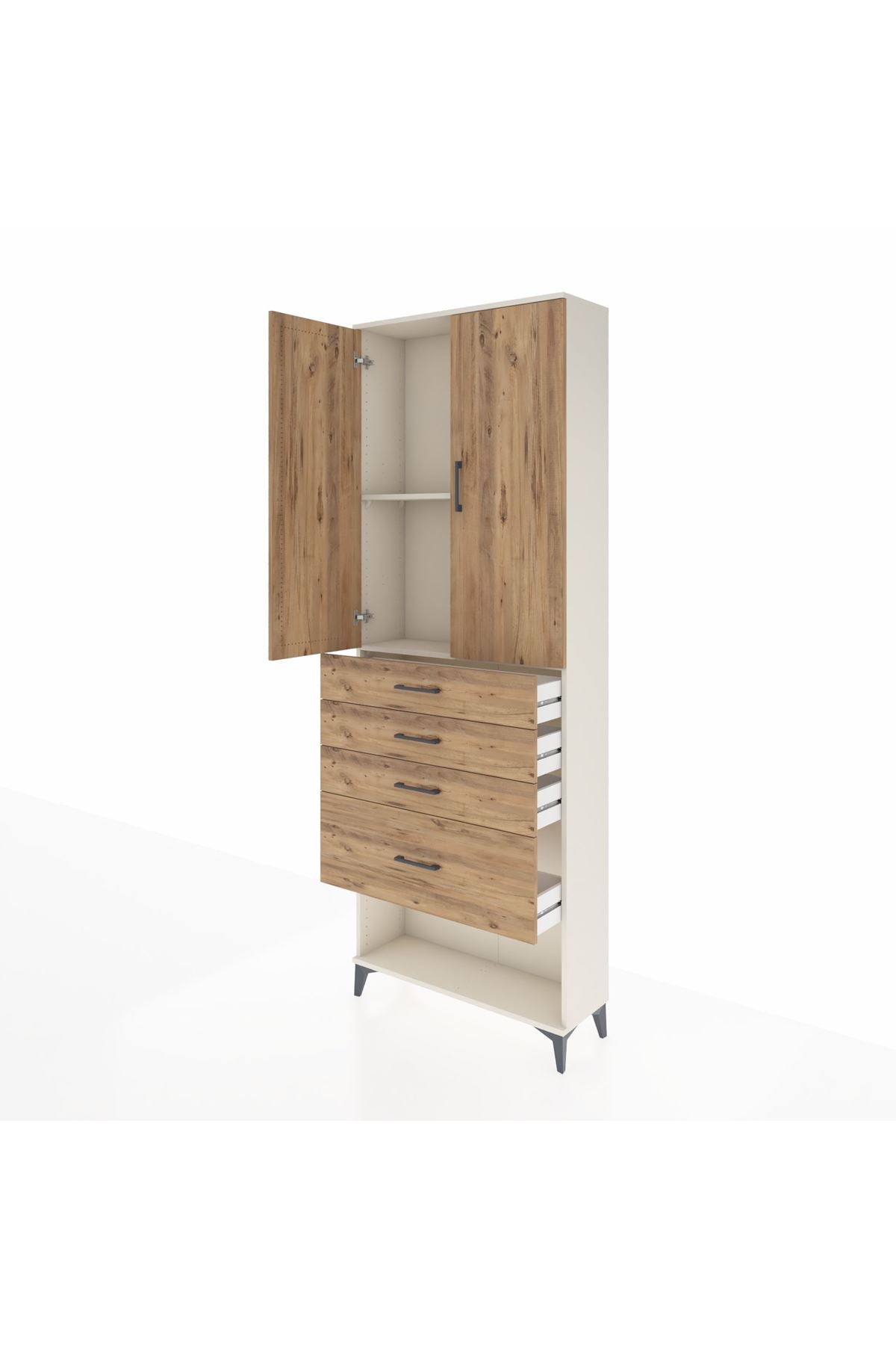 Arges Dolap 2 Raflı 4 Çekmeceli 2 Kapaklı 88x30x243 Aytaşı-Çam