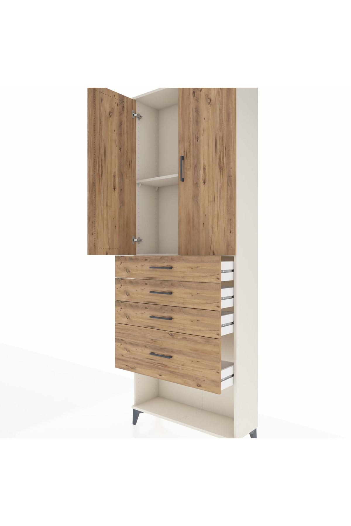 Arges Dolap 2 Raflı 4 Çekmeceli 2 Kapaklı 88x30x243 Aytaşı-Çam