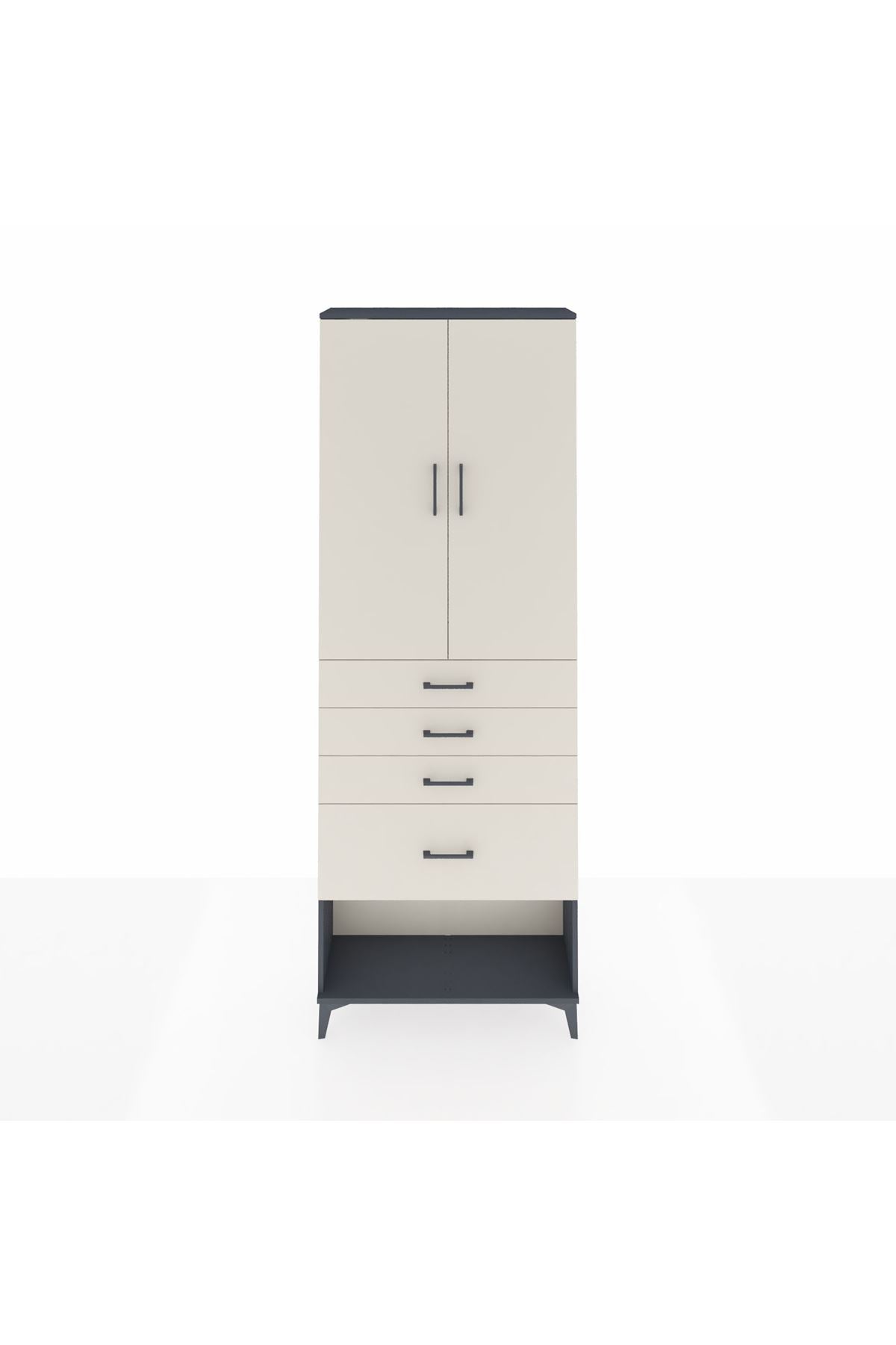 Arges Dolap 2 Raflı 4 Çekmeceli 2 Kapaklı 88x30x243 Antrasit-Aytaşı