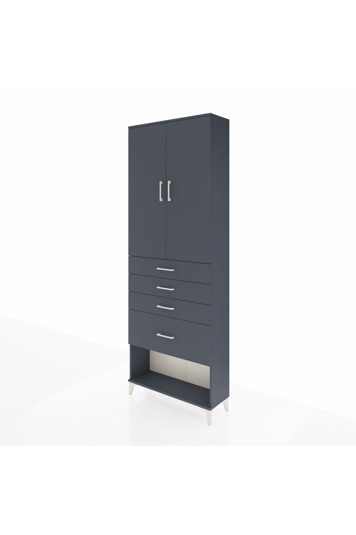 Arges Dolap 2 Raflı 4 Çekmeceli 2 Kapaklı 88x30x243 Antrasit-Antrasit