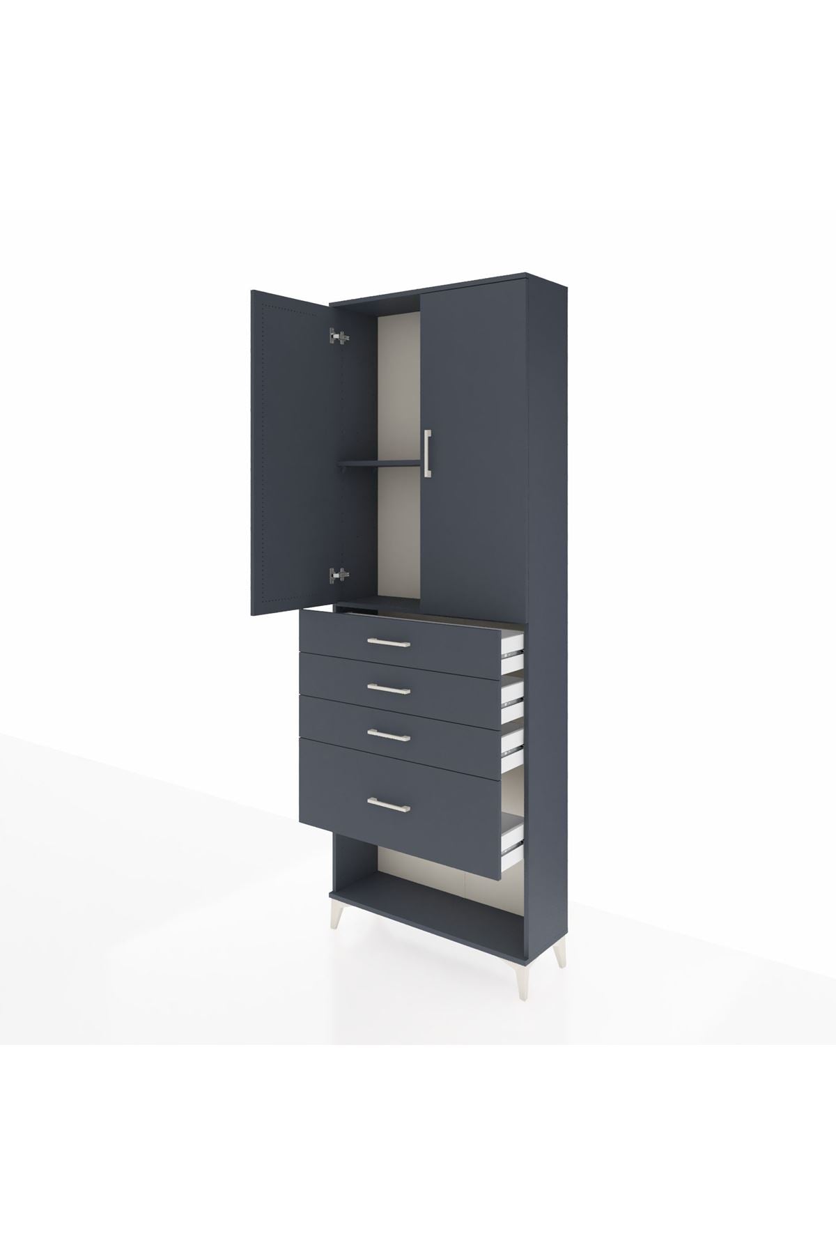 Arges Dolap 2 Raflı 4 Çekmeceli 2 Kapaklı 88x30x243 Antrasit-Antrasit