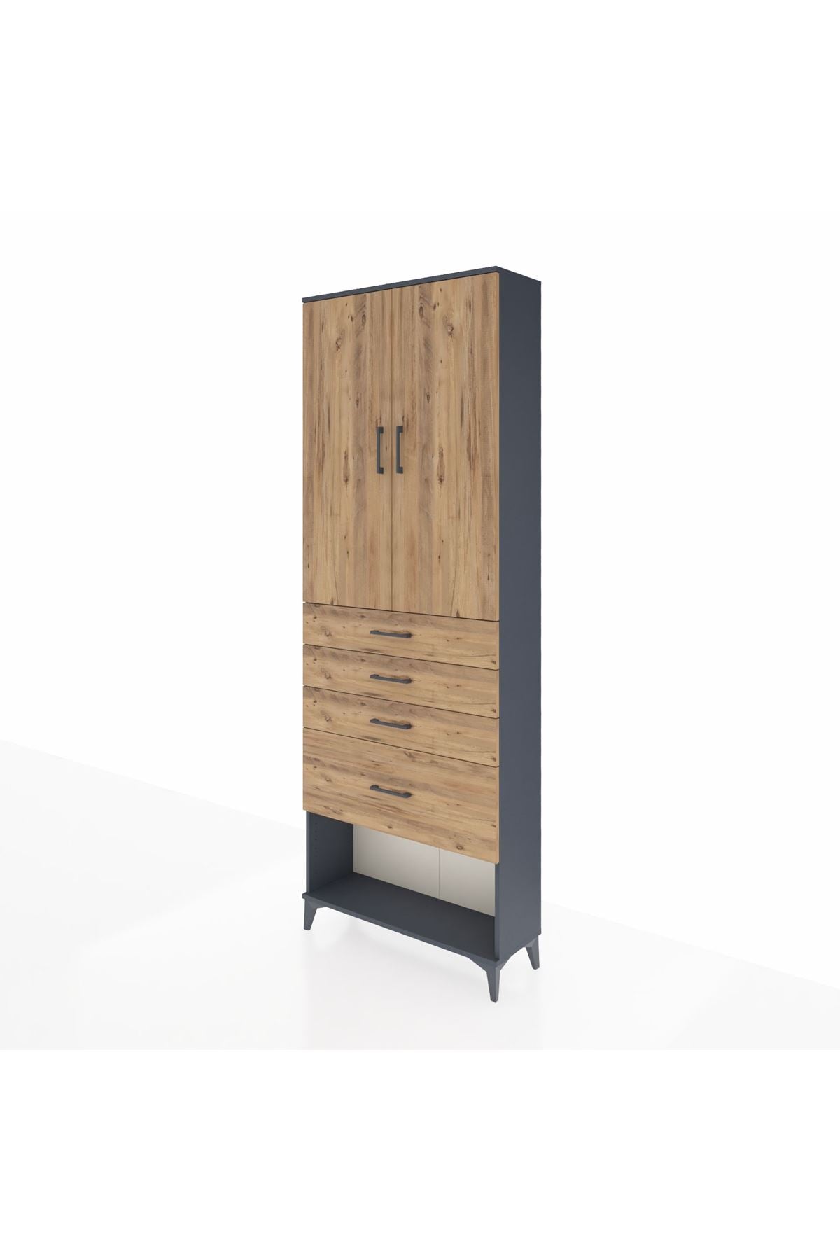 Arges Dolap 2 Raflı 4 Çekmeceli 2 Kapaklı 88x30x243 Antrasit-Çam