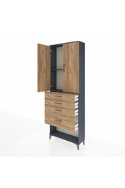 Arges Dolap 2 Raflı 4 Çekmeceli 2 Kapaklı 88x30x243 Antrasit-Çam