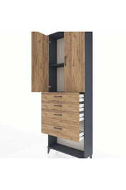 Arges Dolap 2 Raflı 4 Çekmeceli 2 Kapaklı 88x30x243 Antrasit-Çam