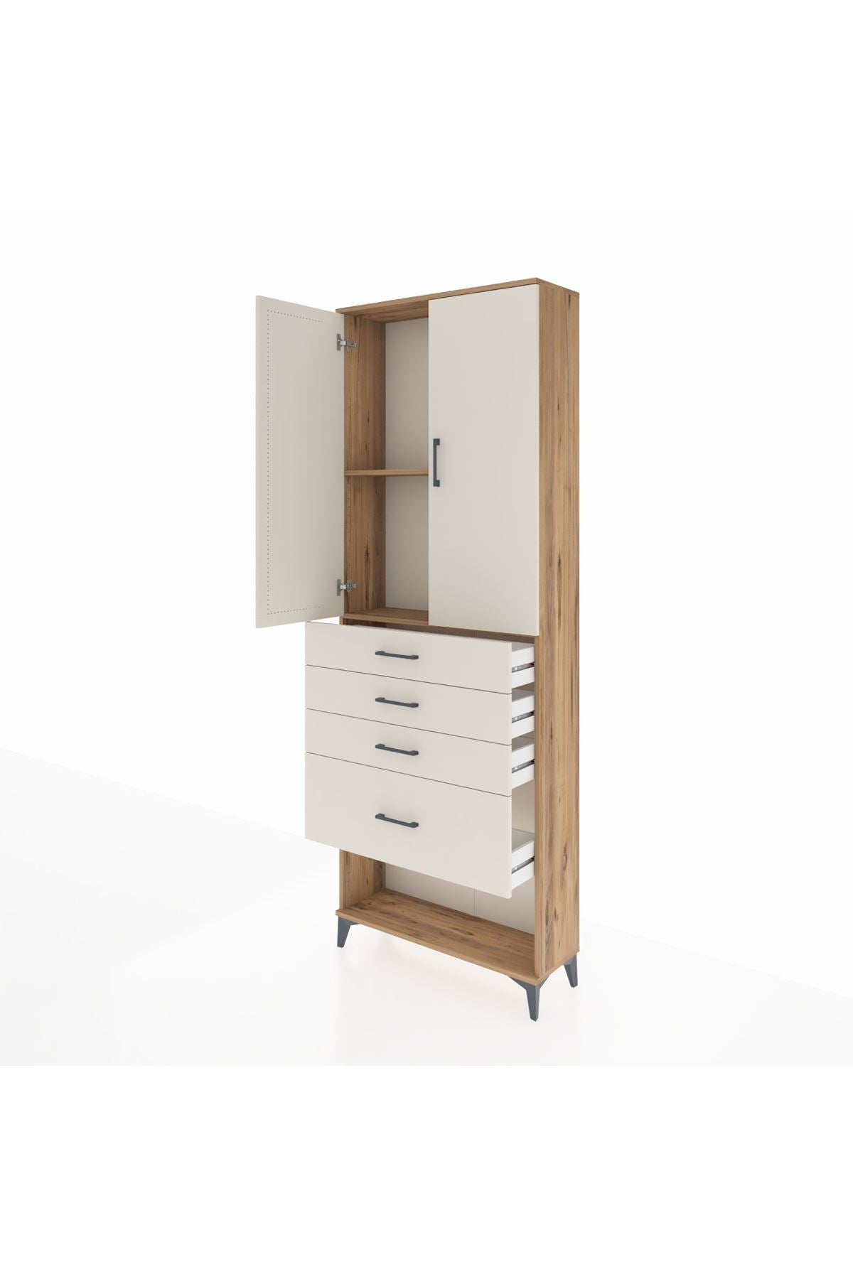 Arges Dolap 2 Raflı 4 Çekmeceli 2 Kapaklı 88x30x243 Çam-Aytaşı