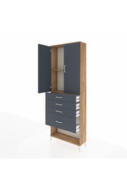 Arges Dolap 2 Raflı 4 Çekmeceli 2 Kapaklı 88x30x243 Çam-Antrasit