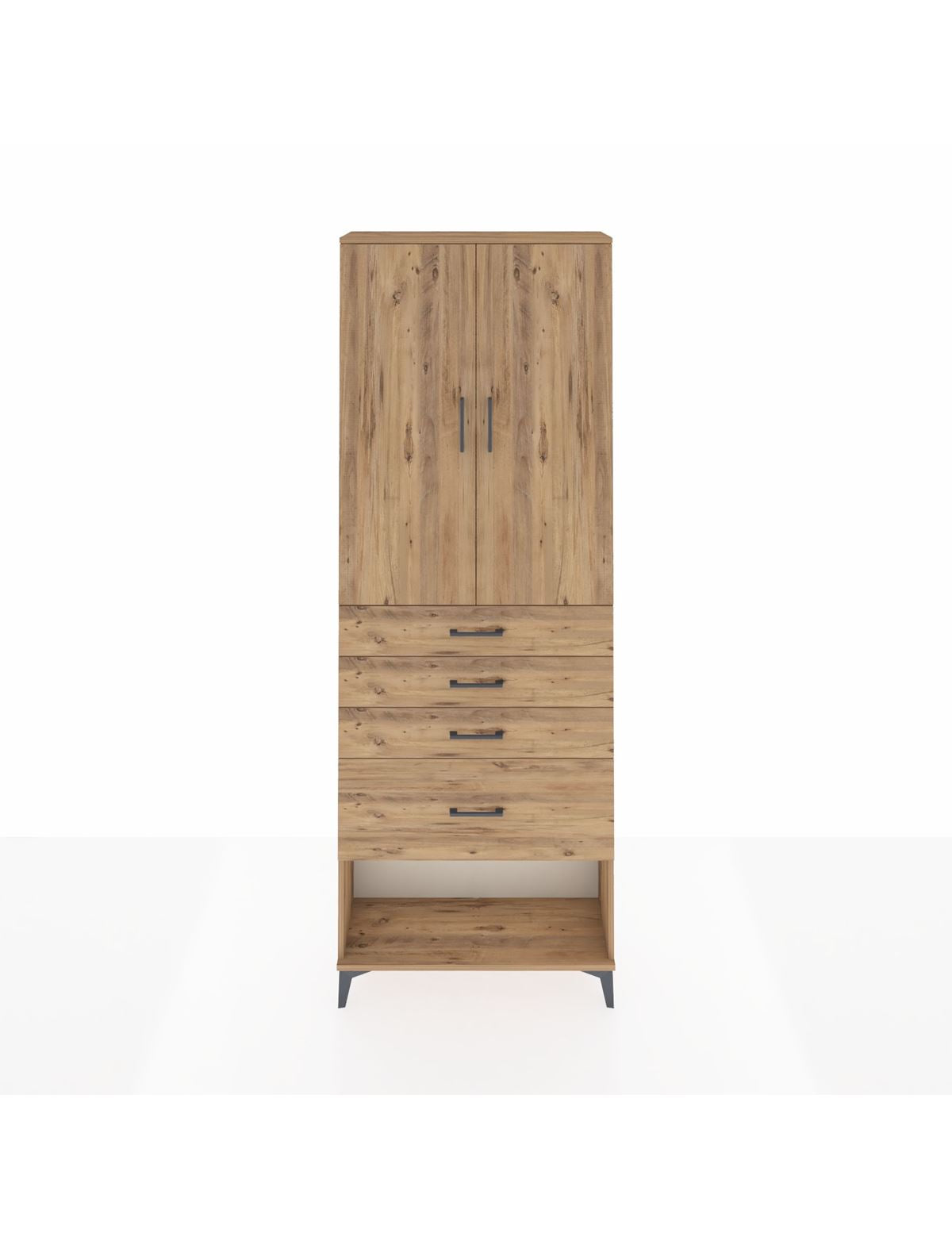 Arges Dolap 2 Raflı 4 Çekmeceli 2 Kapaklı 88x30x243 Çam-Çam