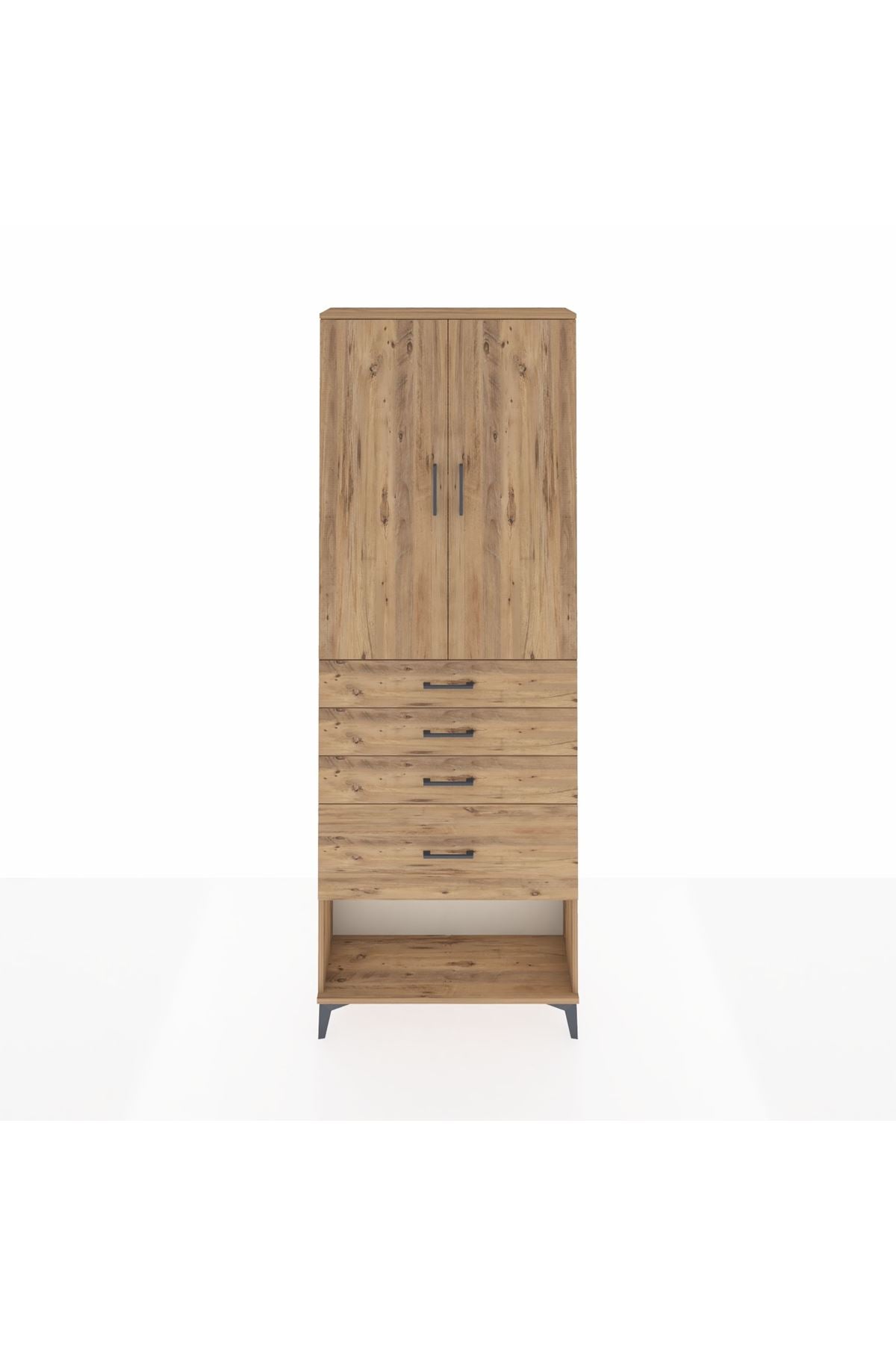 Arges Dolap 2 Raflı 4 Çekmeceli 2 Kapaklı 88x30x243 Çam-Çam