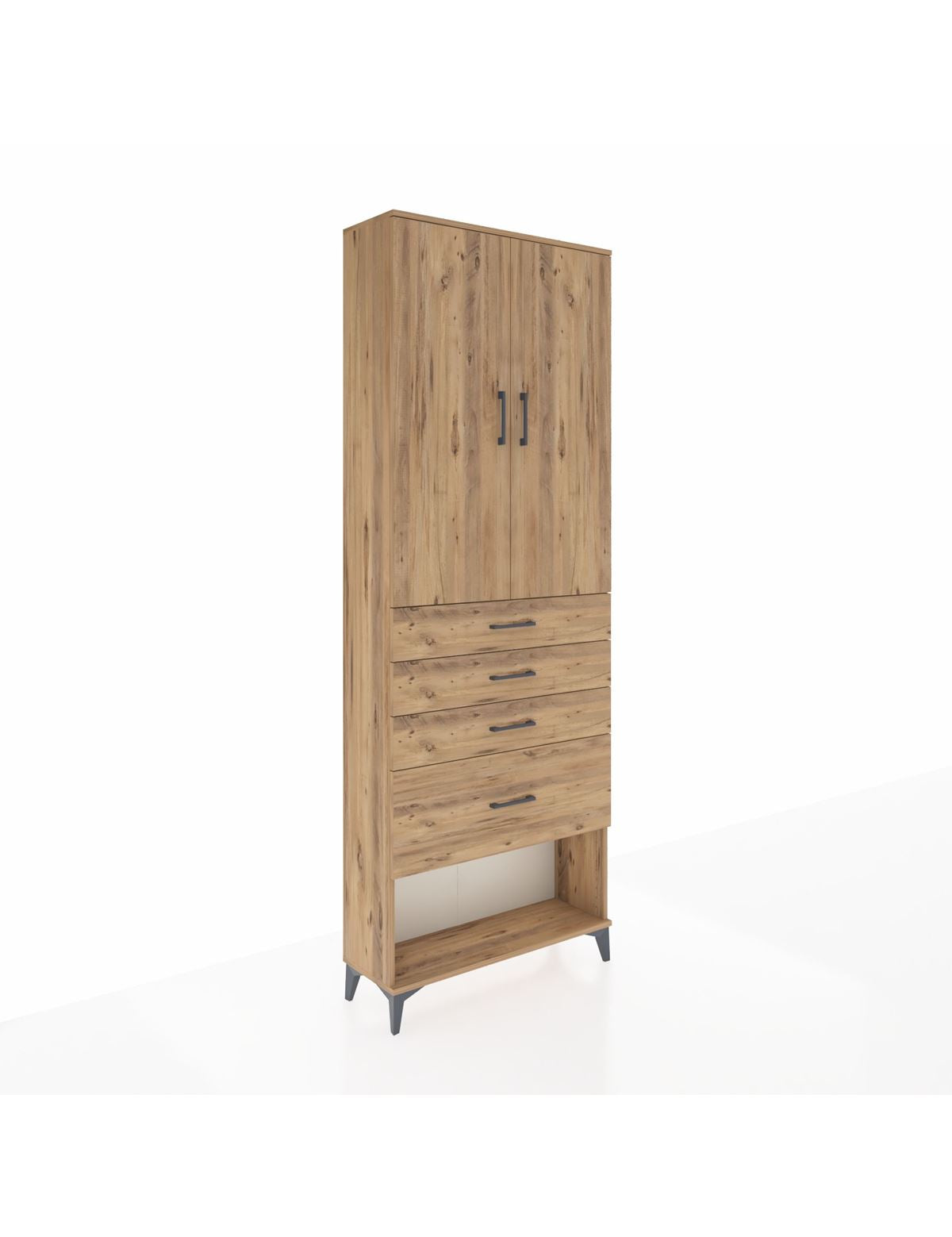 Arges Dolap 2 Raflı 4 Çekmeceli 2 Kapaklı 88x30x243 Çam-Çam