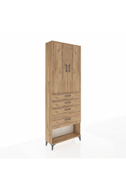 Arges Dolap 2 Raflı 4 Çekmeceli 2 Kapaklı 88x30x243 Çam-Çam