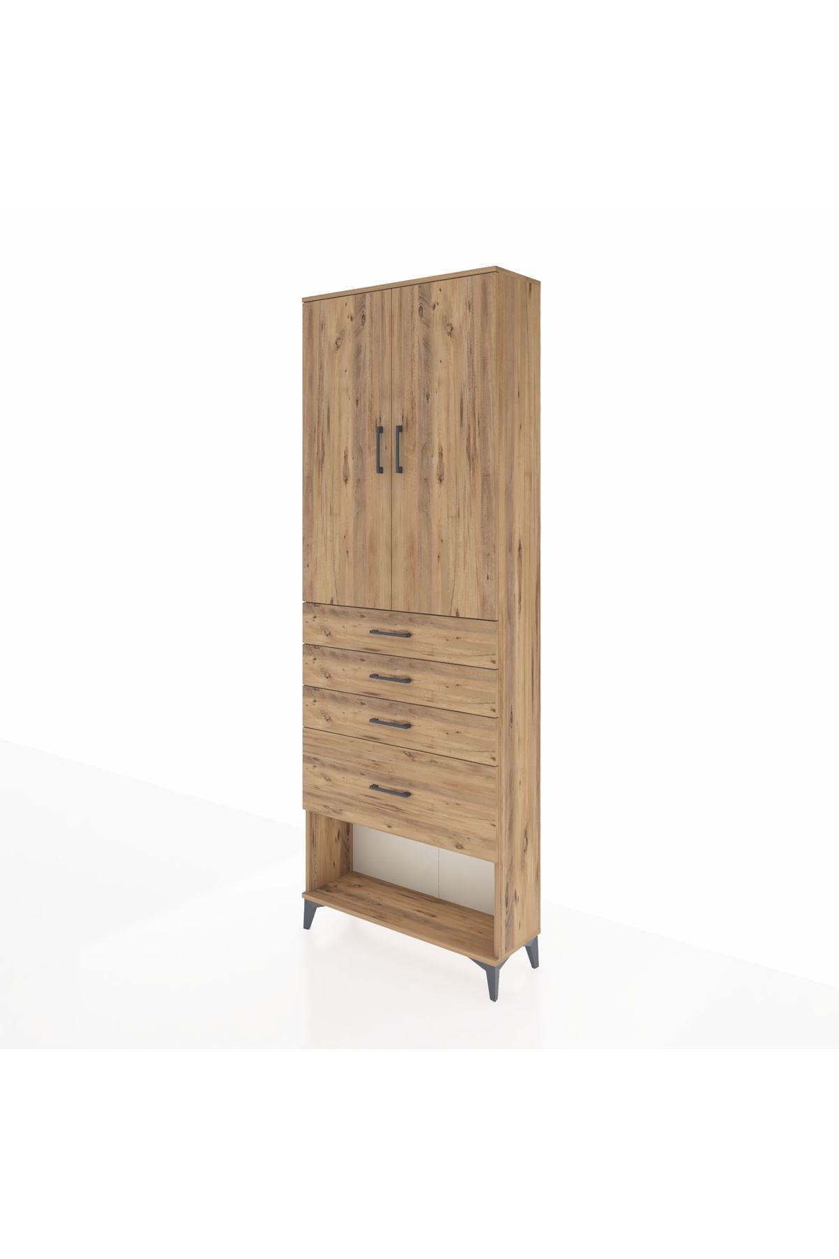 Arges Dolap 2 Raflı 4 Çekmeceli 2 Kapaklı 88x30x243 Çam-Çam