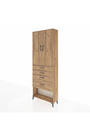 Arges Dolap 2 Raflı 4 Çekmeceli 2 Kapaklı 88x30x243 Çam-Çam