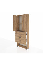 Arges Dolap 2 Raflı 4 Çekmeceli 2 Kapaklı 88x30x243 Çam-Çam