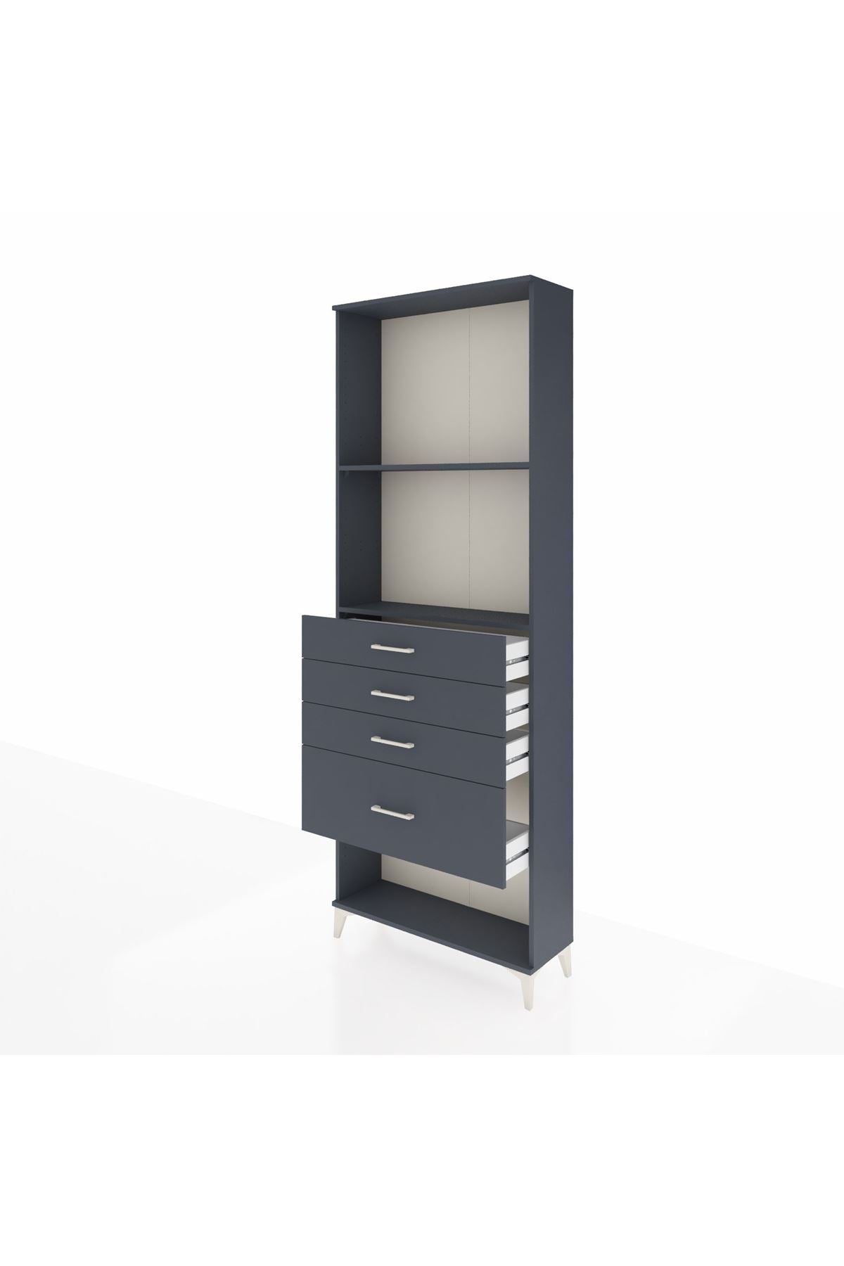 Arges Dolap 2 Raflı 4 Çekmeceli 88x30x243 Antrasit-Antrasit