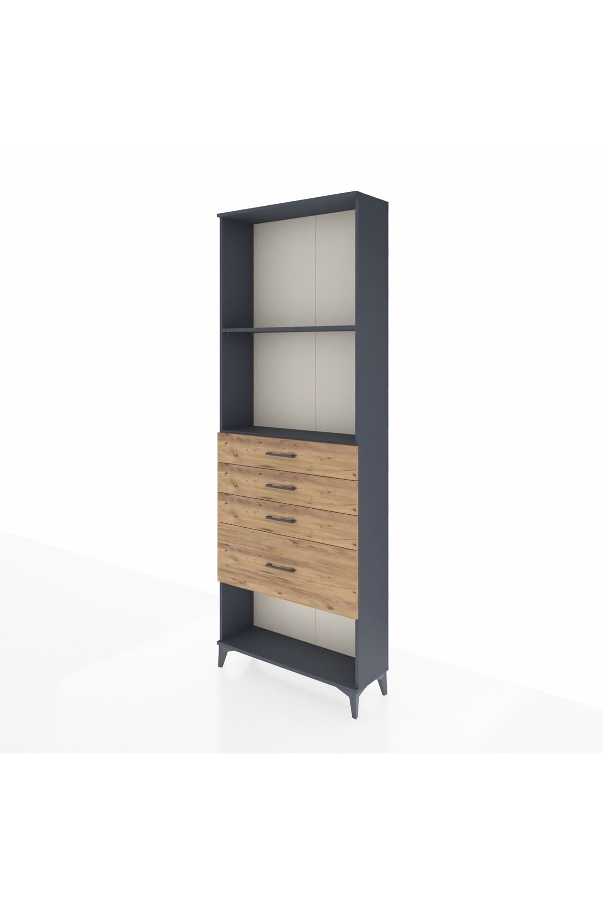 Arges Dolap 2 Raflı 4 Çekmeceli 88x30x243 Antrasit-Çam