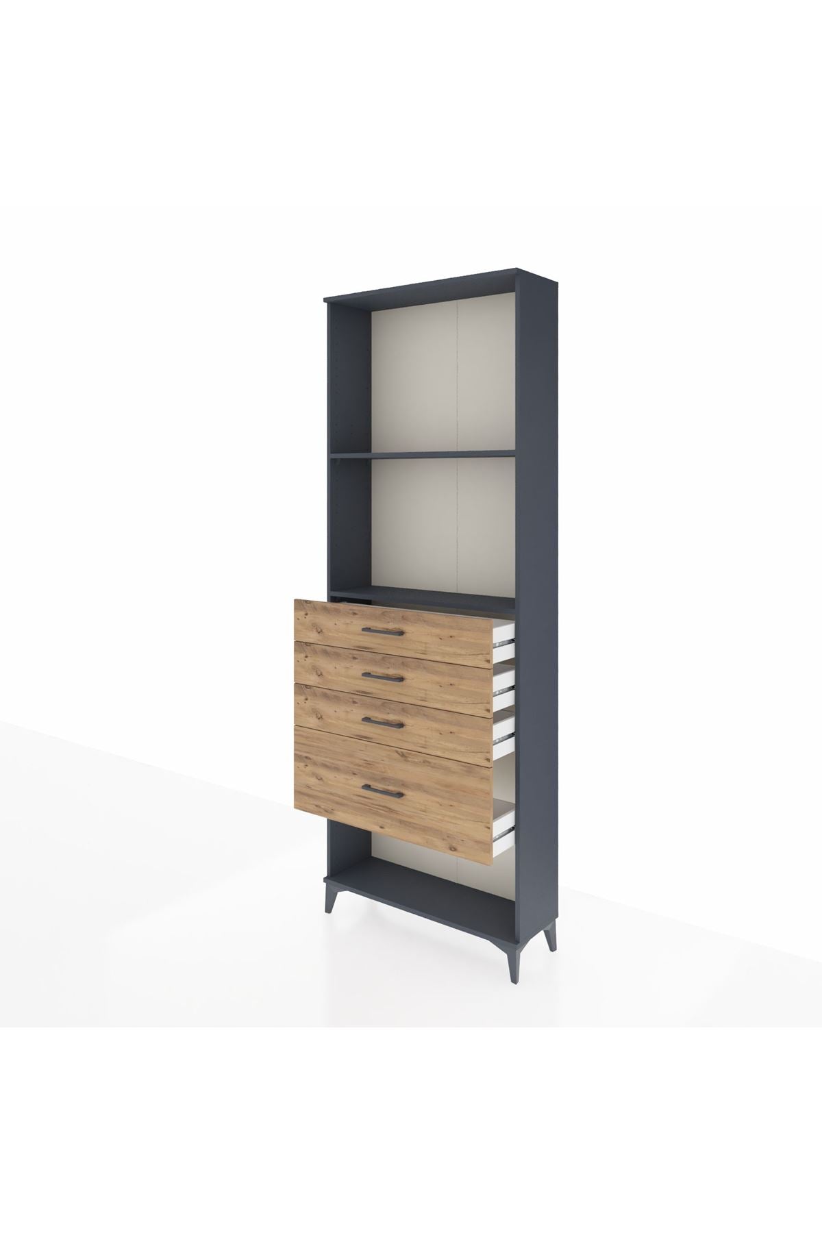 Arges Dolap 2 Raflı 4 Çekmeceli 88x30x243 Antrasit-Çam