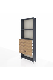 Arges Dolap 2 Raflı 4 Çekmeceli 88x30x243 Antrasit-Çam