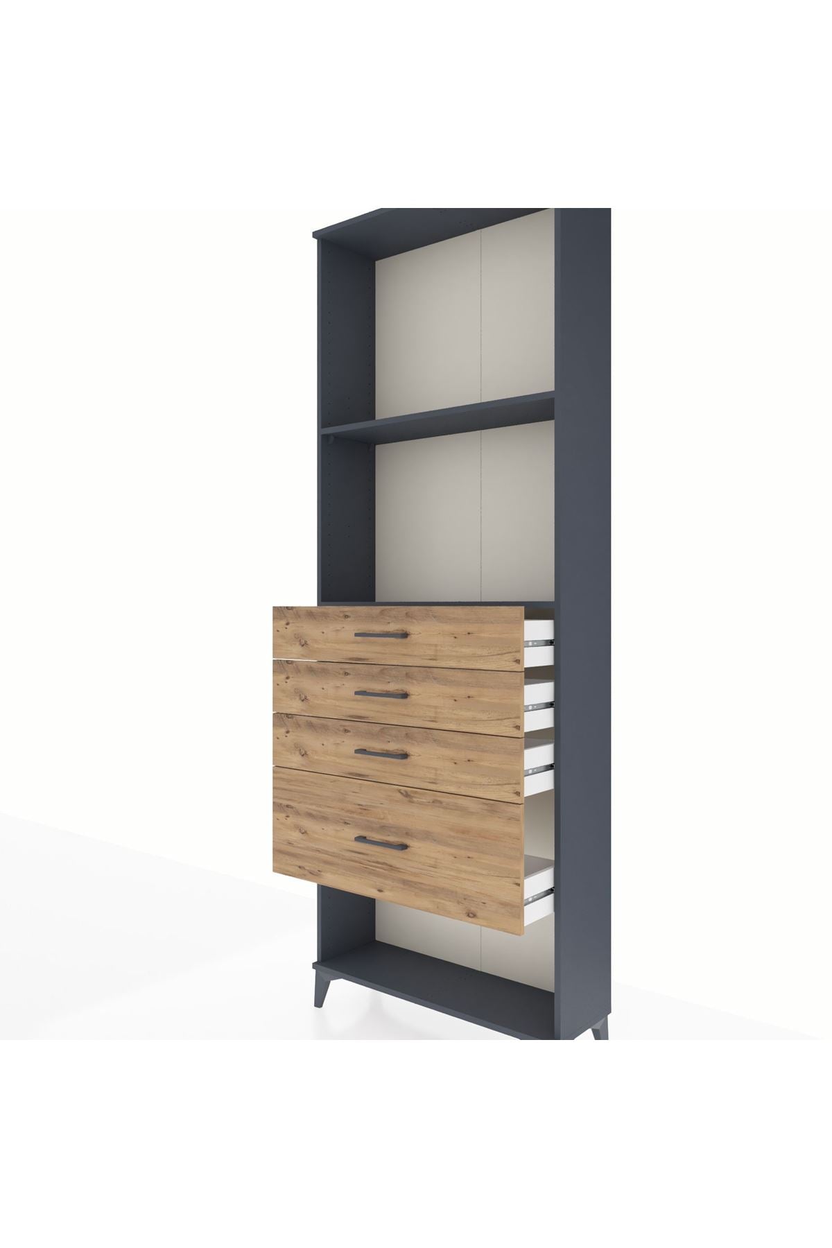 Arges Dolap 2 Raflı 4 Çekmeceli 88x30x243 Antrasit-Çam