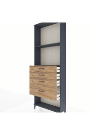 Arges Dolap 2 Raflı 4 Çekmeceli 88x30x243 Antrasit-Çam