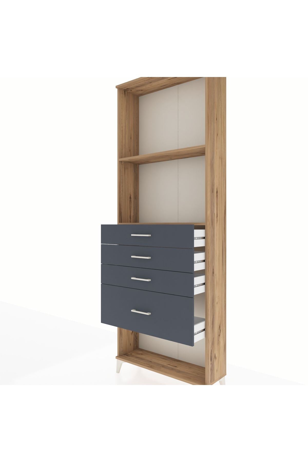 Arges Dolap 2 Raflı 4 Çekmeceli 88x30x243 Çam-Antrasit