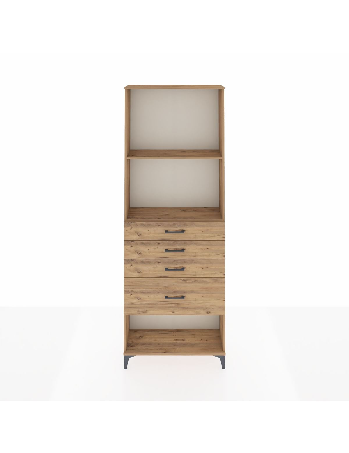 Arges Dolap 2 Raflı 4 Çekmeceli 88x30x243 Çam-Çam