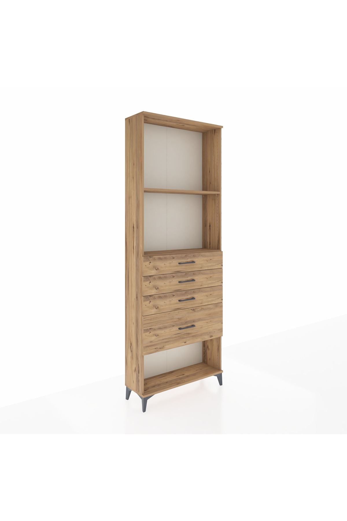 Arges Dolap 2 Raflı 4 Çekmeceli 88x30x243 Çam-Çam