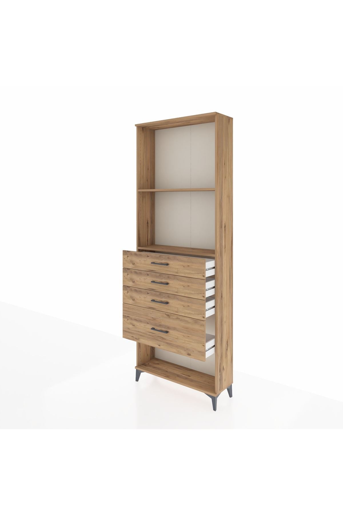 Arges Dolap 2 Raflı 4 Çekmeceli 88x30x243 Çam-Çam