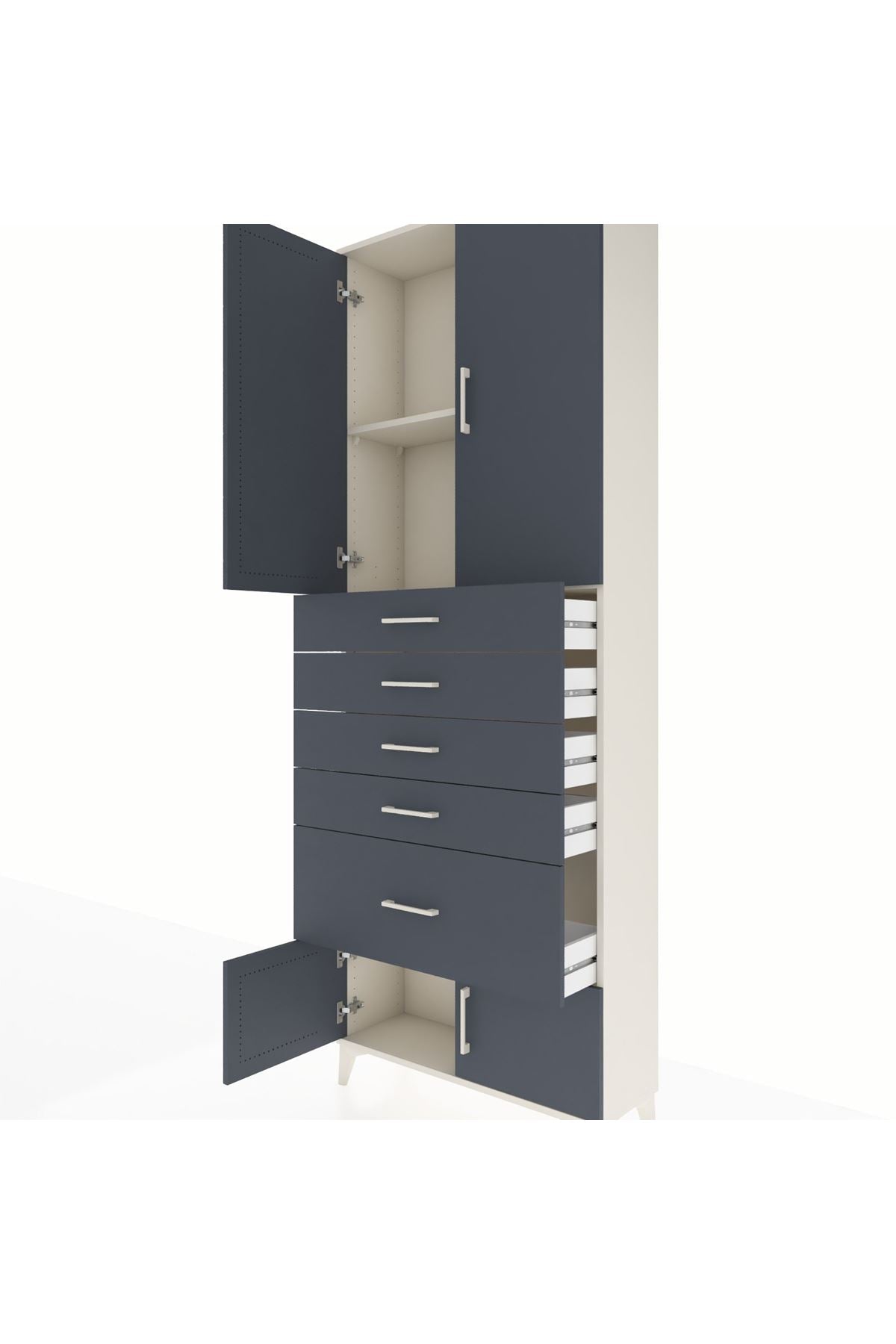 Arges Dolap 2 Raflı 5 Çekmeceli 4 Kapaklı 88x30x243 Aytaşı-Antrasit