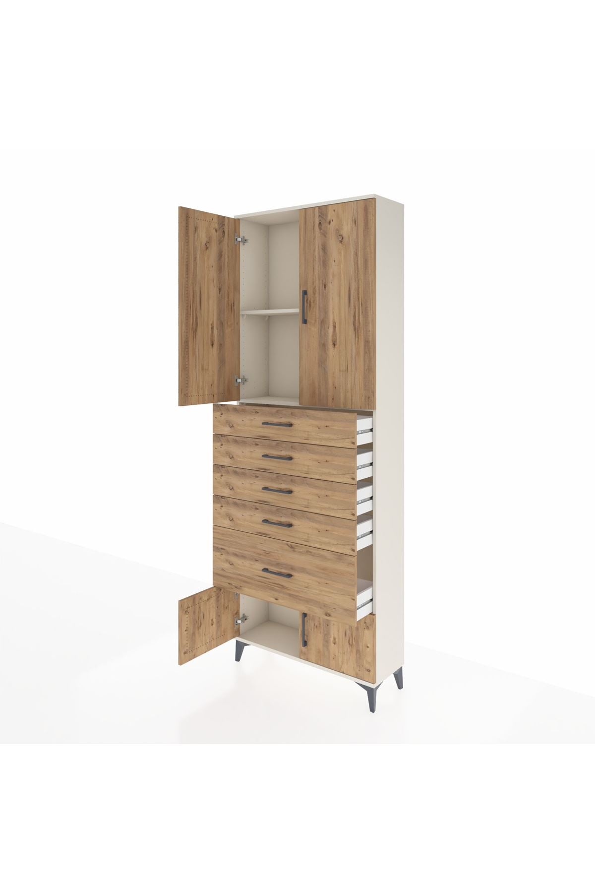 Arges Dolap 2 Raflı 5 Çekmeceli 4 Kapaklı 88x30x243 Aytaşı-Çam